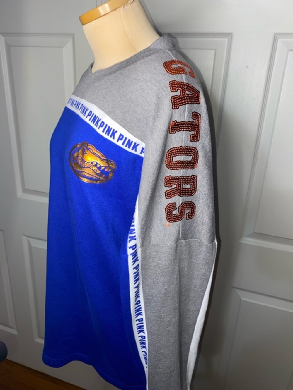 PINK Victoria's Secret Blue Campus Long Sleeve Top with Sequins FLORIDA GATORS